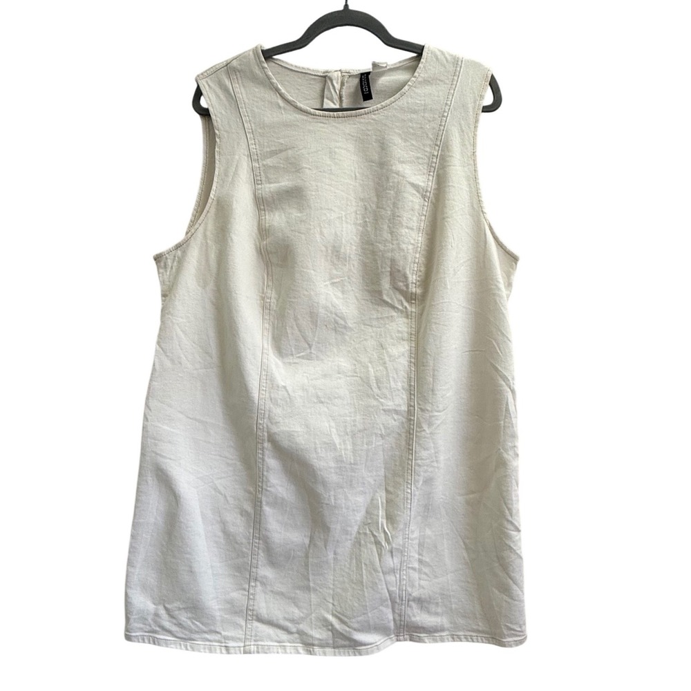 H&M Divided Womens XL Cream Denim Mini Dress Sleeveless Zip Back Off White